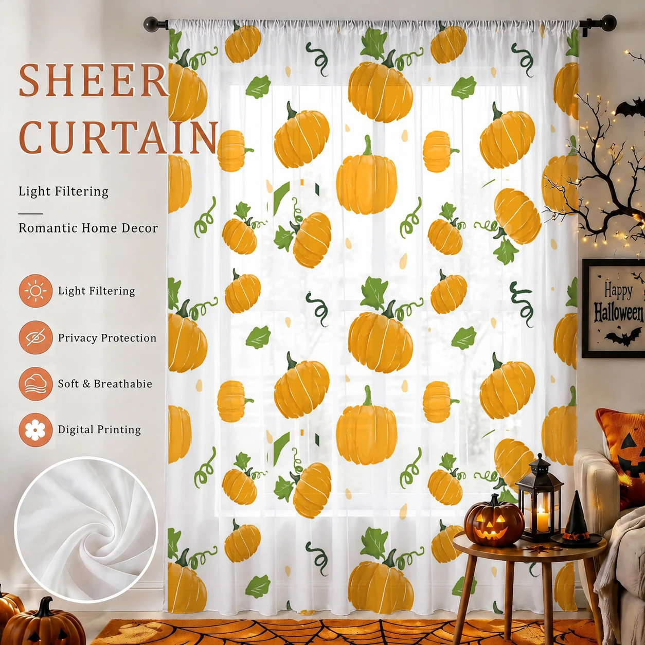 Curtain Rods - Cadılar Bayramı Şeffaf Perde Çubuğu Cepli